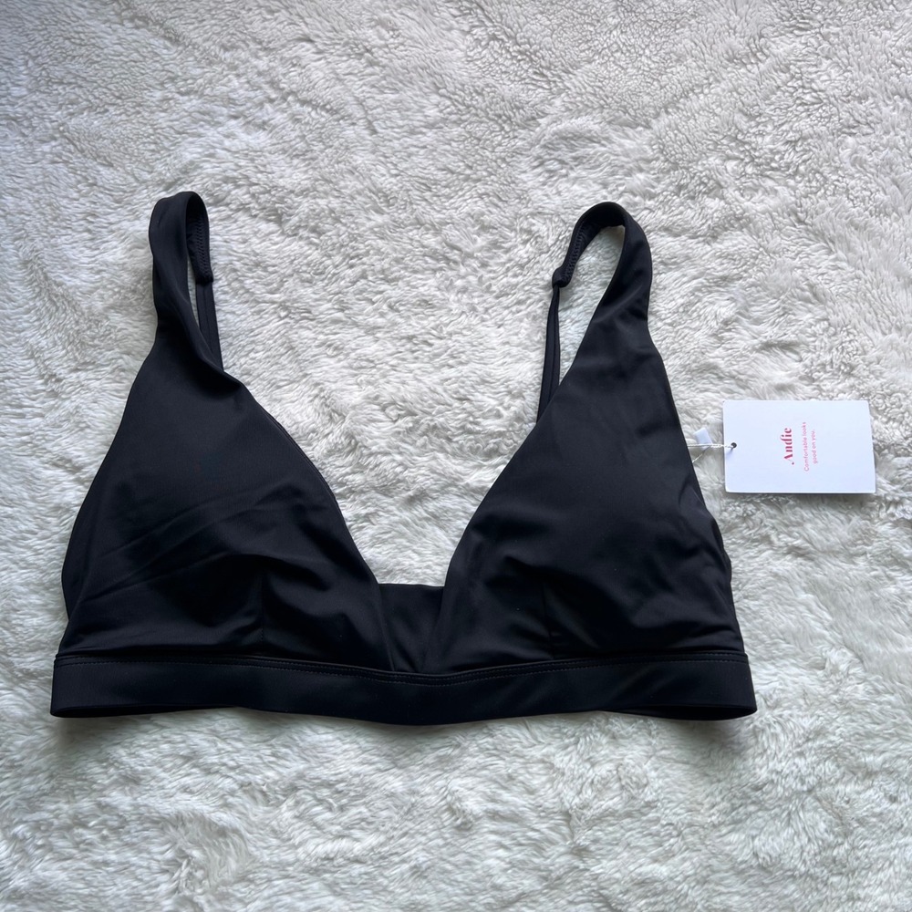 Andie Swim The Tahiti Top Black Recycled Nylon V-Neck Bikini Top AT201-BLK  M